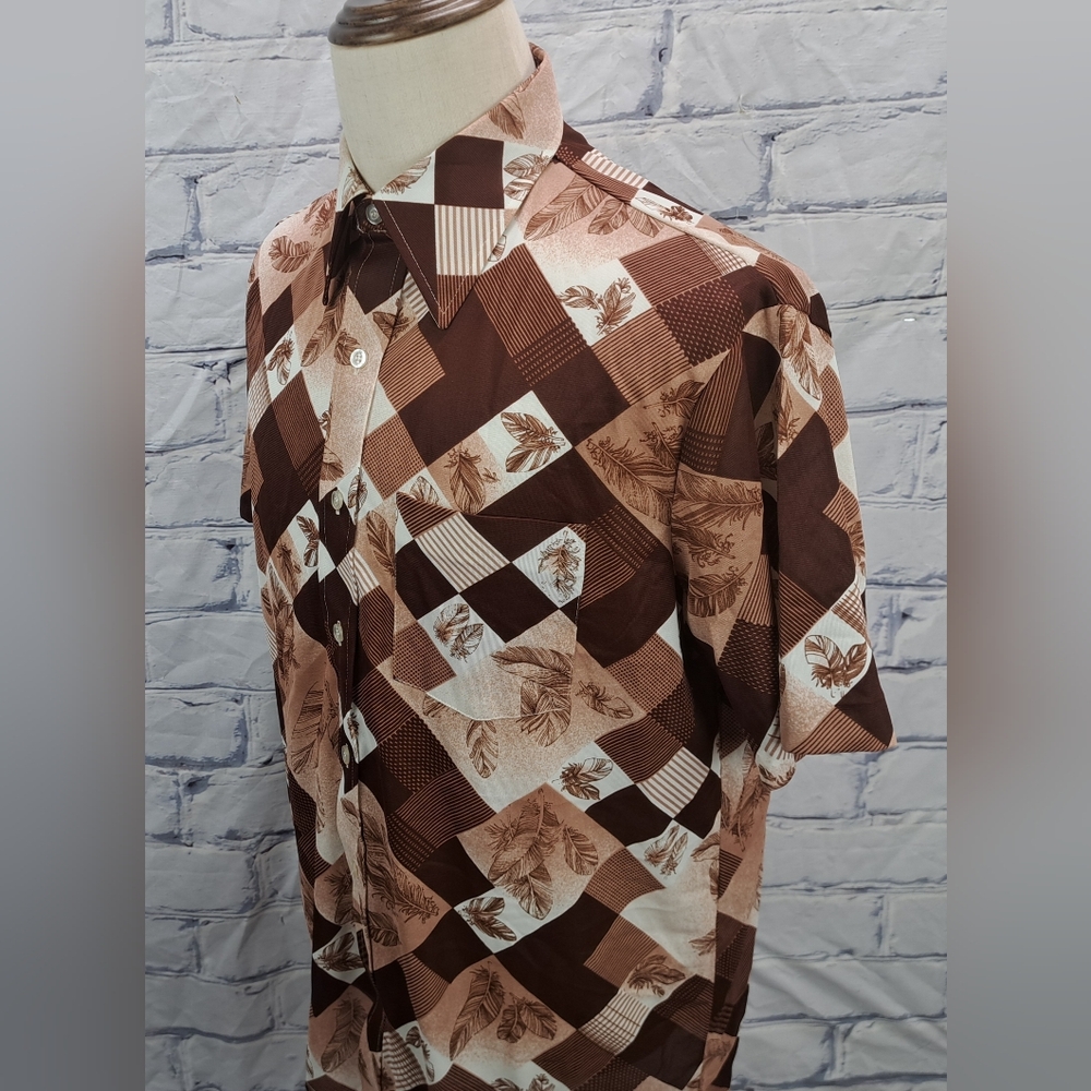 Sears Button Down Sport Shirt S/S Checkered Vintage 70s 80s Canada 16-16.5 Large - Picture 12 of 16